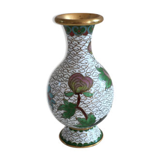 Small Chinese vase - partitioned enamels - flower decoration - height 10.6 cm