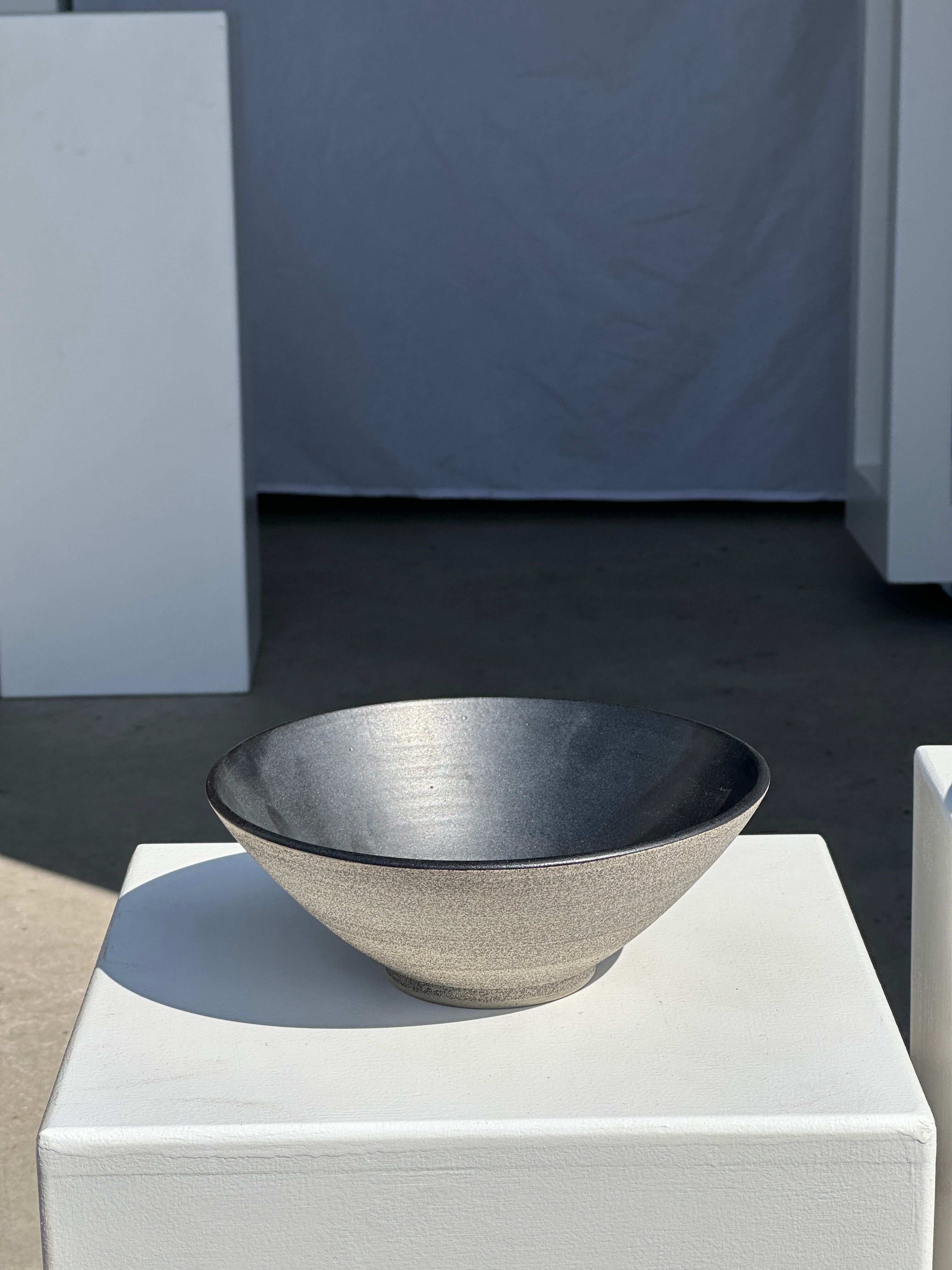 Duo of gray Indonesian ceramic bowls or salad bowls