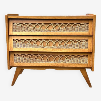 Wood and rattan chest of drawers