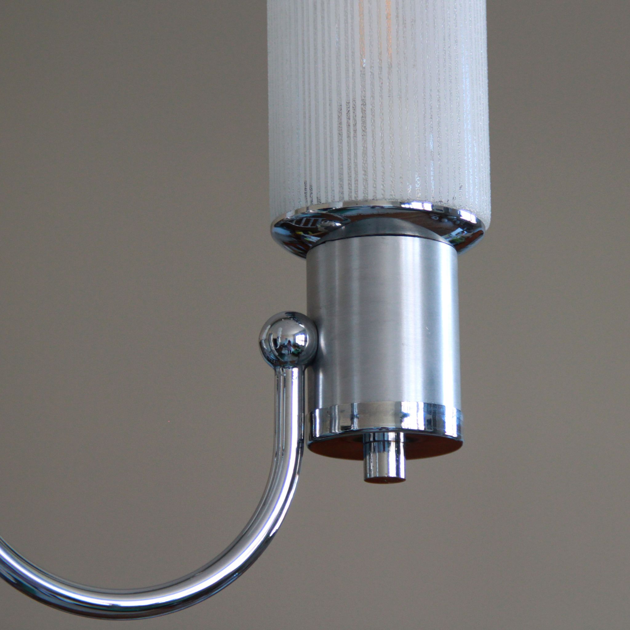 Chandelier in aluminum and chrome metal tulip white striated glass 1970 seventies