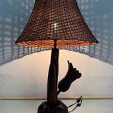 Floral carved wood lamp from the 60s