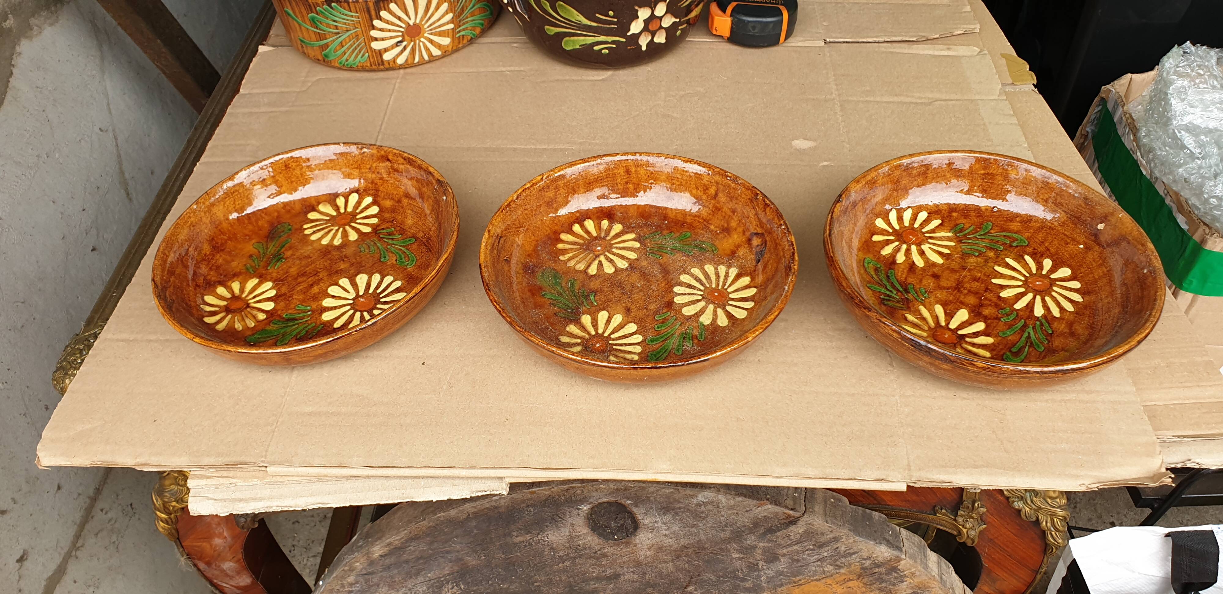 3 Glazed terracotta soup plates