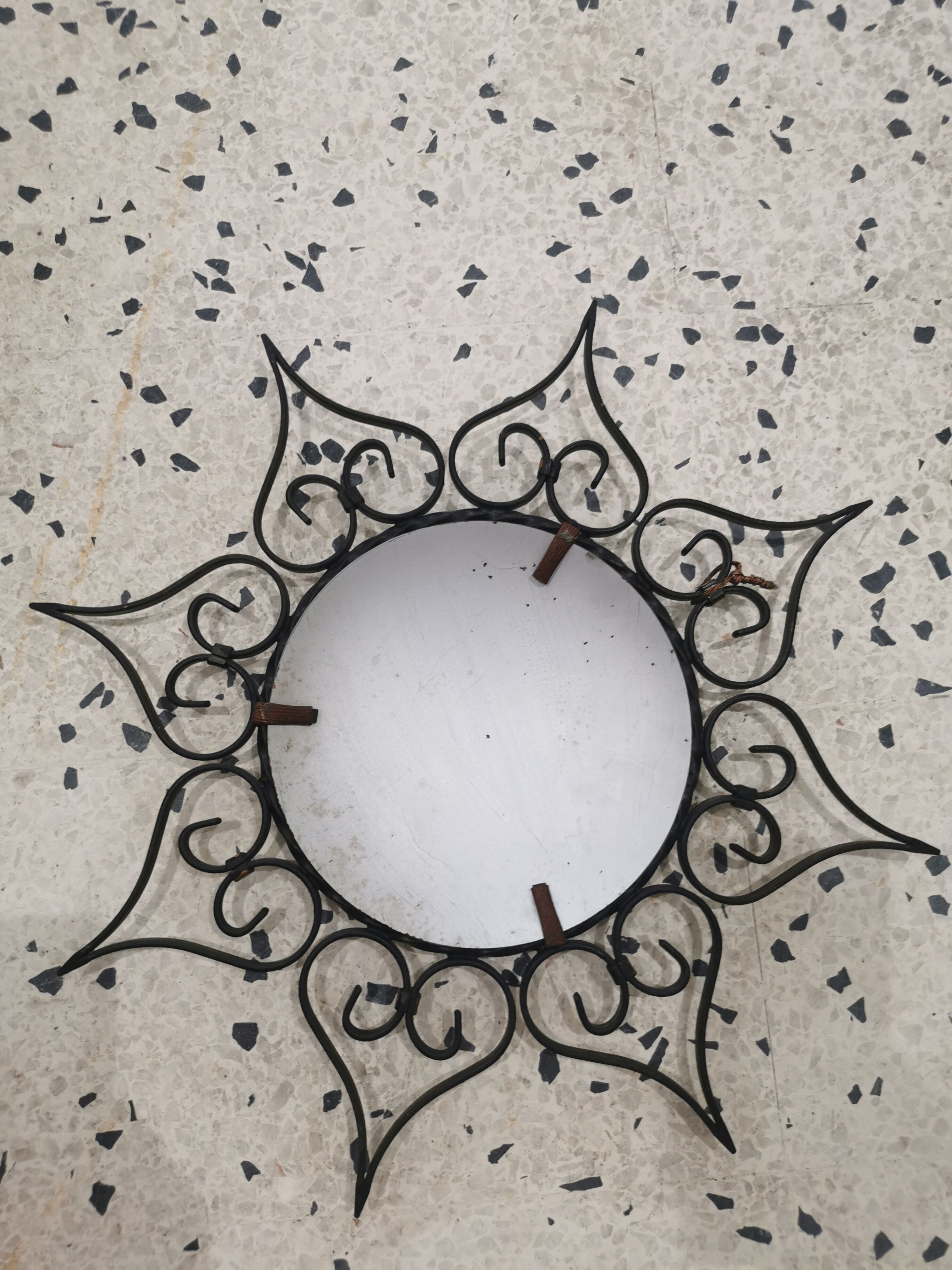 Witch mirror wrought iron and vintage brass