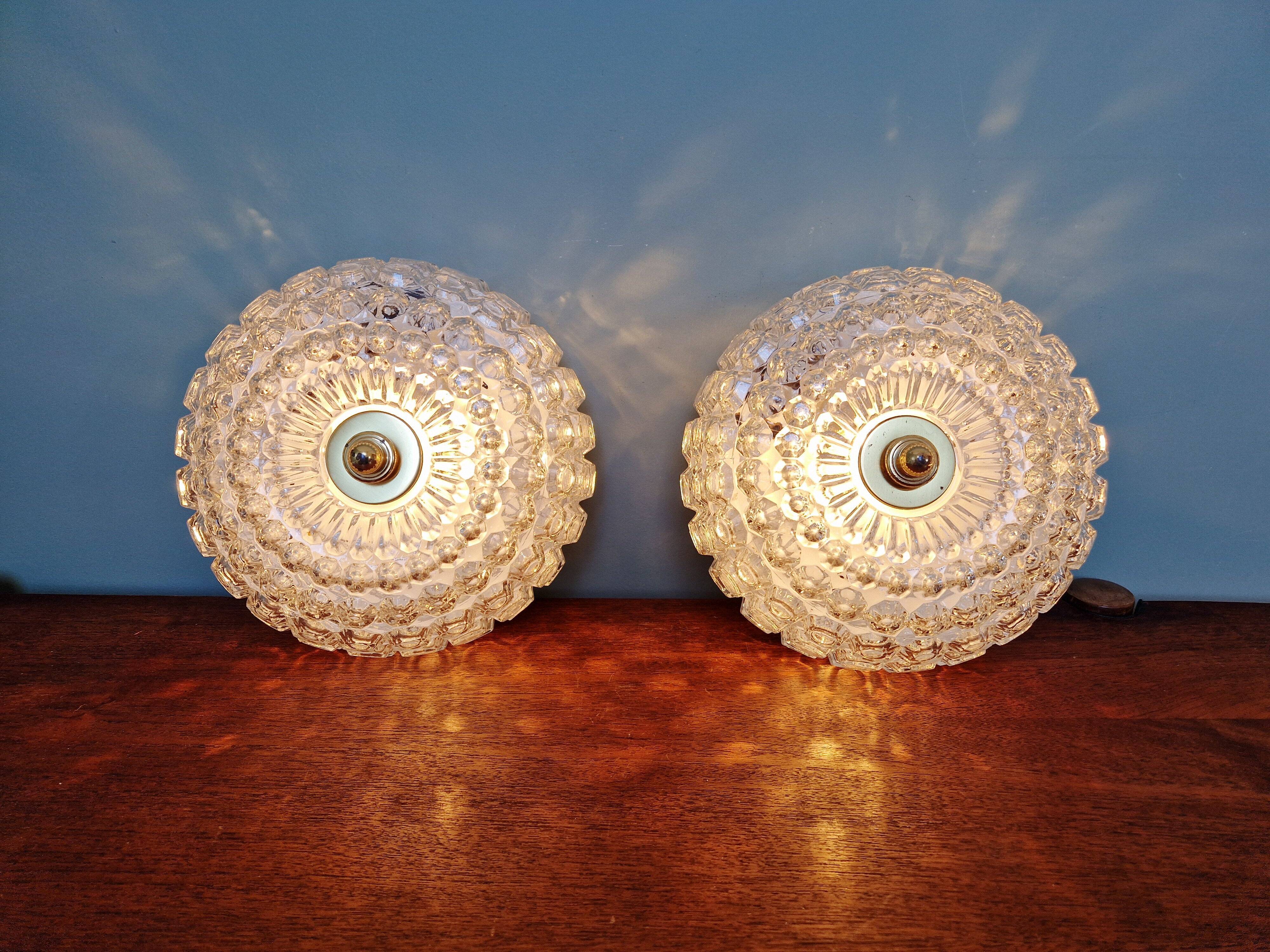 Pair of transparent honeycomb glass ceiling lights, Limburg, 1970