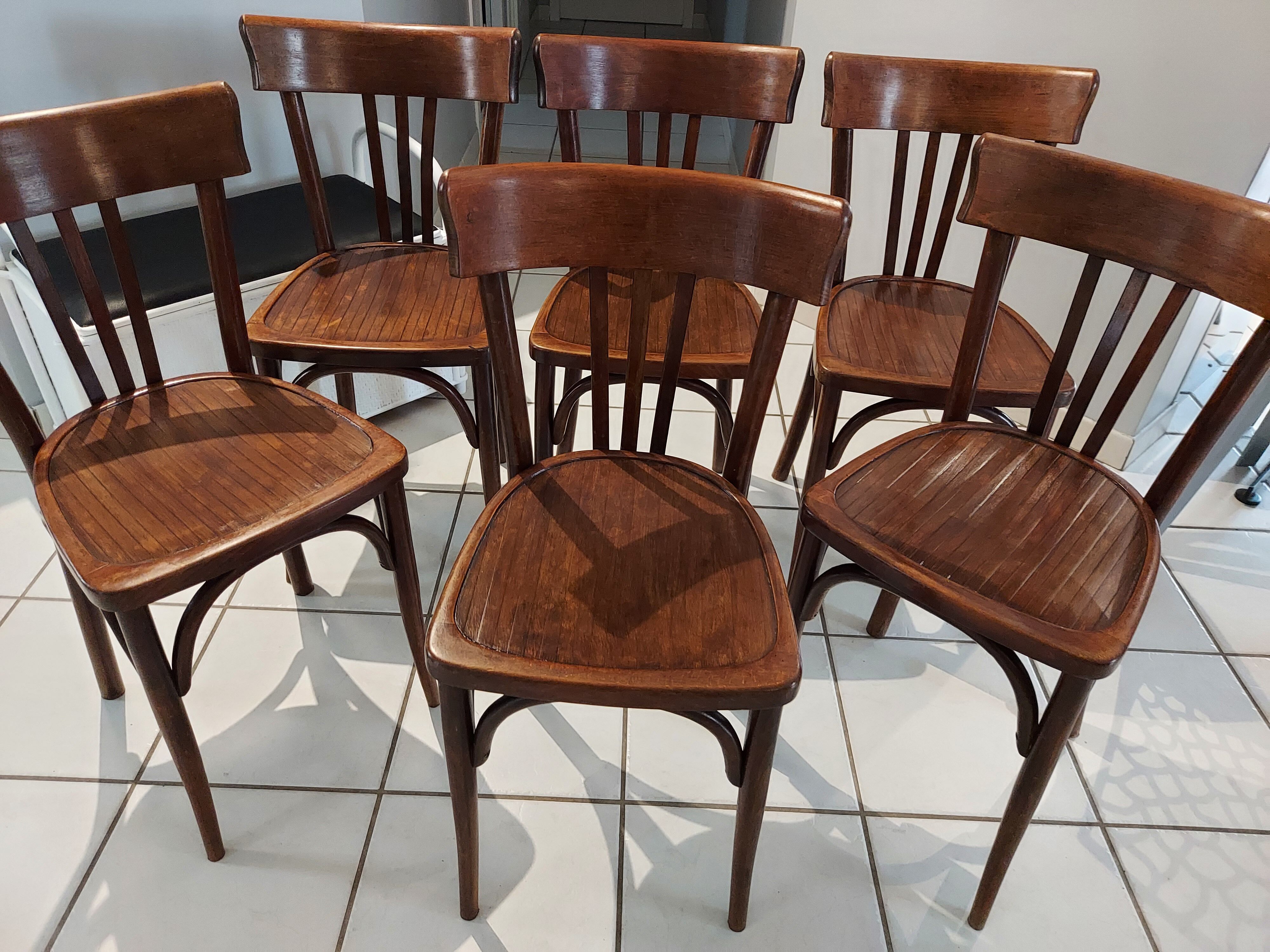 Suite of 6 baumann vintage bistrot chairs 1960s