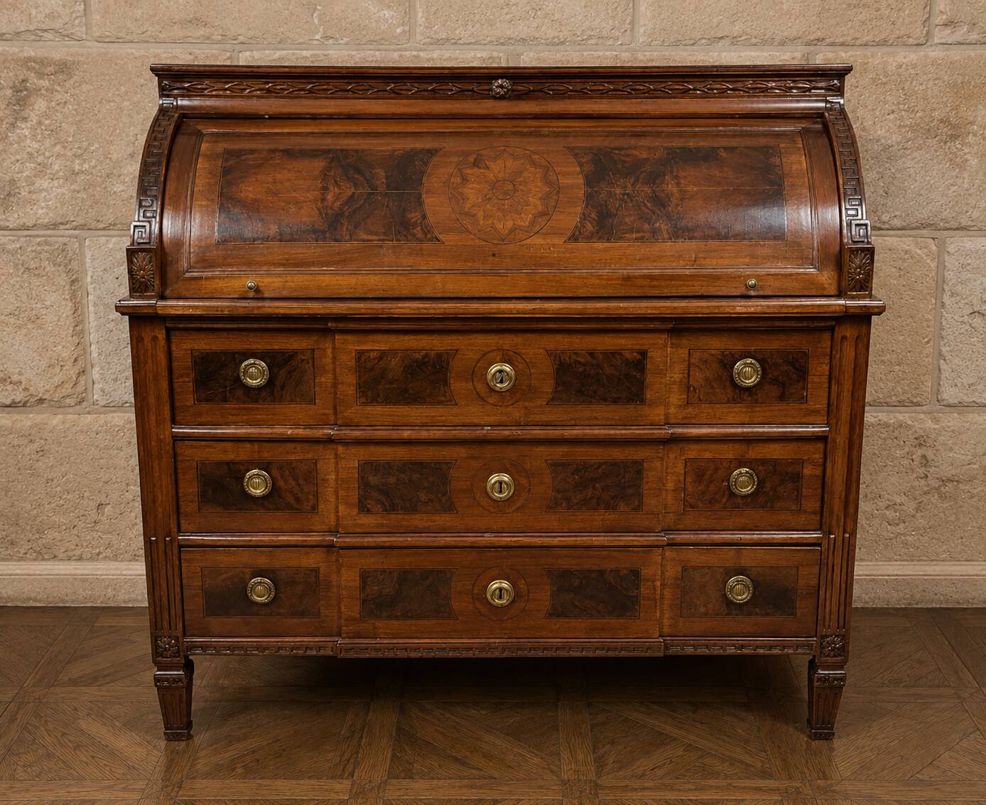 Cylinder desk in marquetry walnut – Louis XVI period, late 18th century
