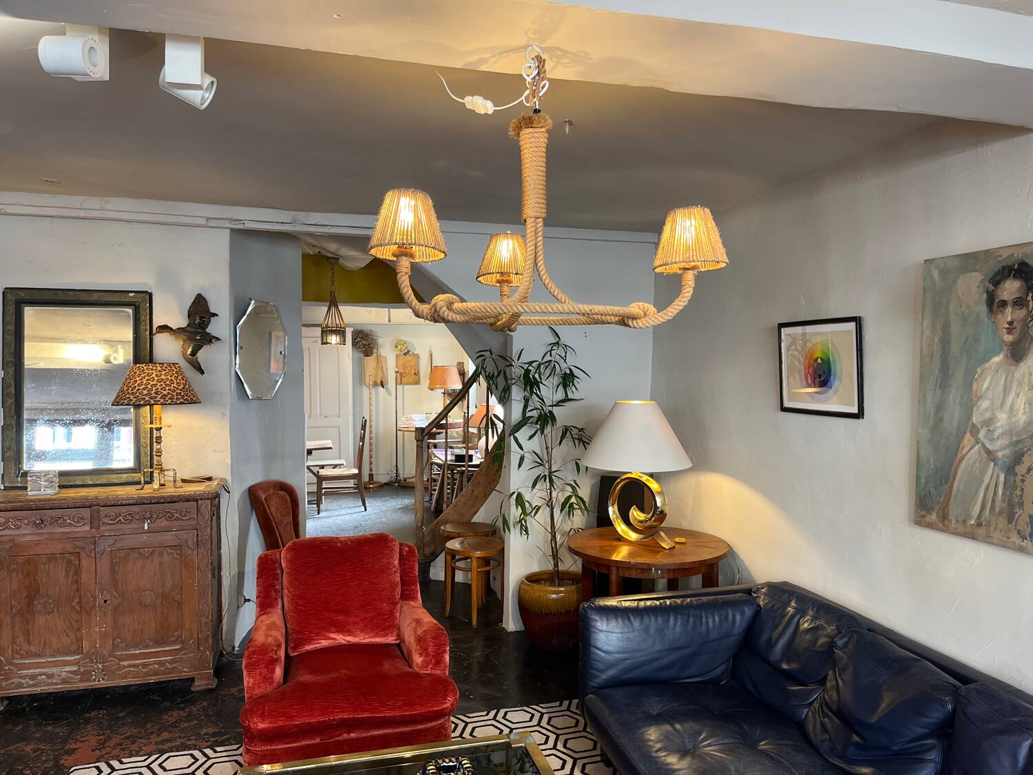 Cord chandelier 1970 Berthes Glasser