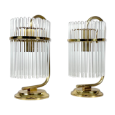 Vintage Italian pair of Signed brass table lamps by Sciolari. Italy 1970s