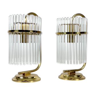 Vintage Italian pair of Signed brass table lamps by Sciolari. Italy 1970s
