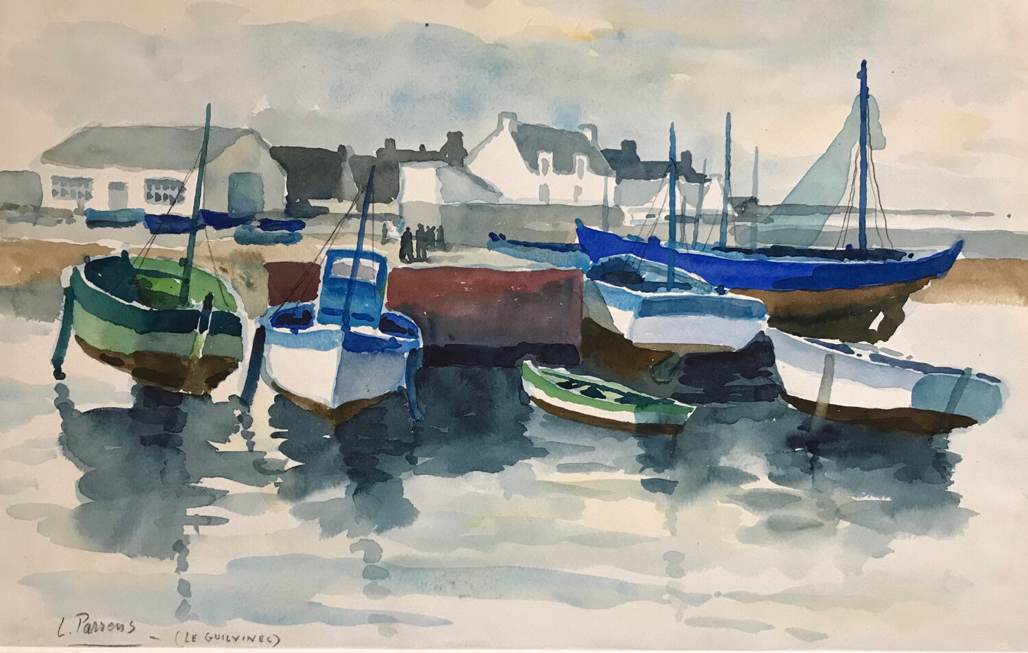Watercolor by Louis PARRENS (1904-1993). Le Guilvinec