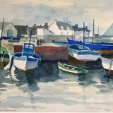 Watercolor by Louis PARRENS (1904-1993). Le Guilvinec