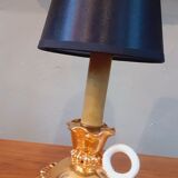 Art deco lamp earthenware malicorne golden 30s in the shape of hand candlestick
