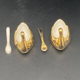 Porcelain swan salt & pepper duo with small spoons