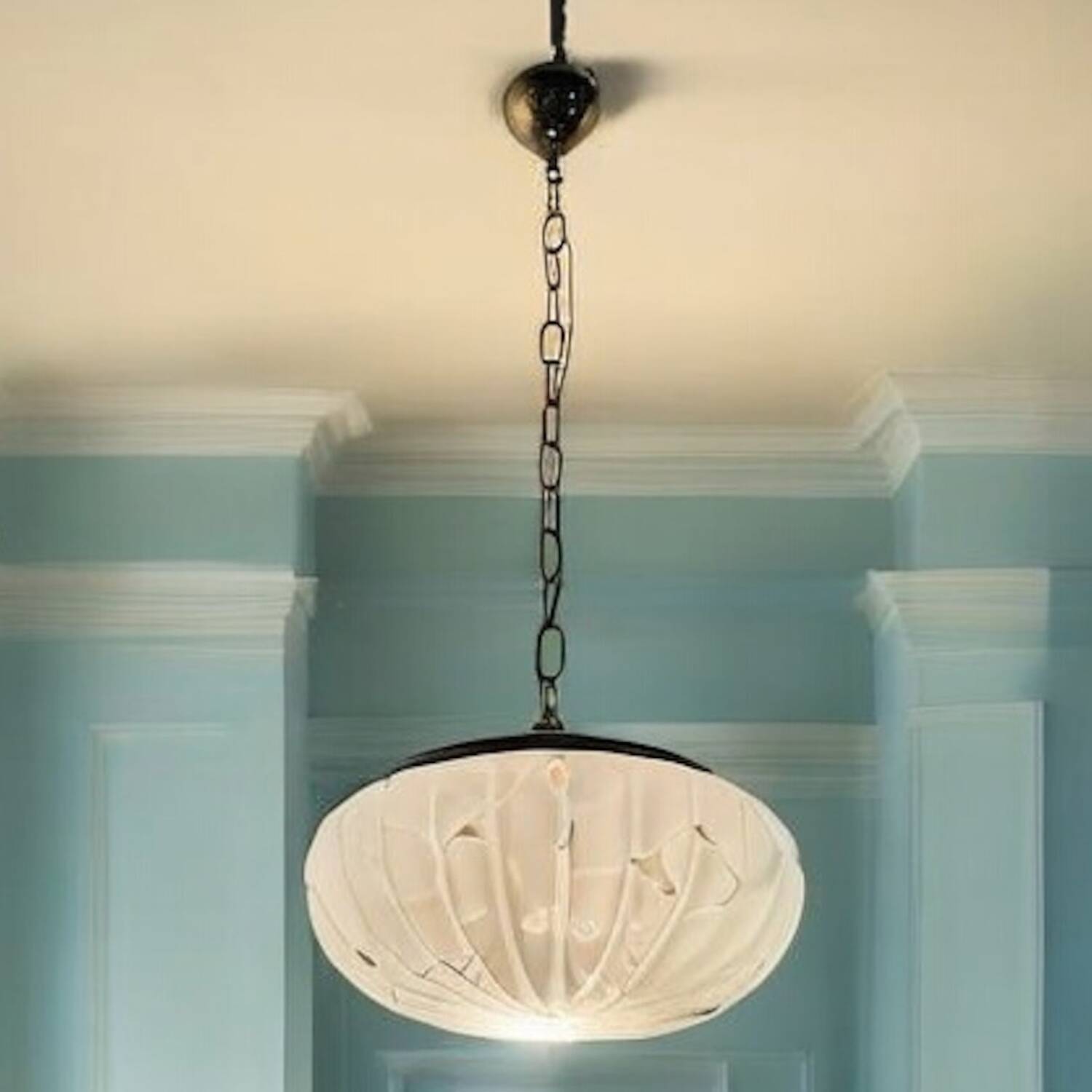 White Murano Glass Light Pendants Set of 2 1980’s