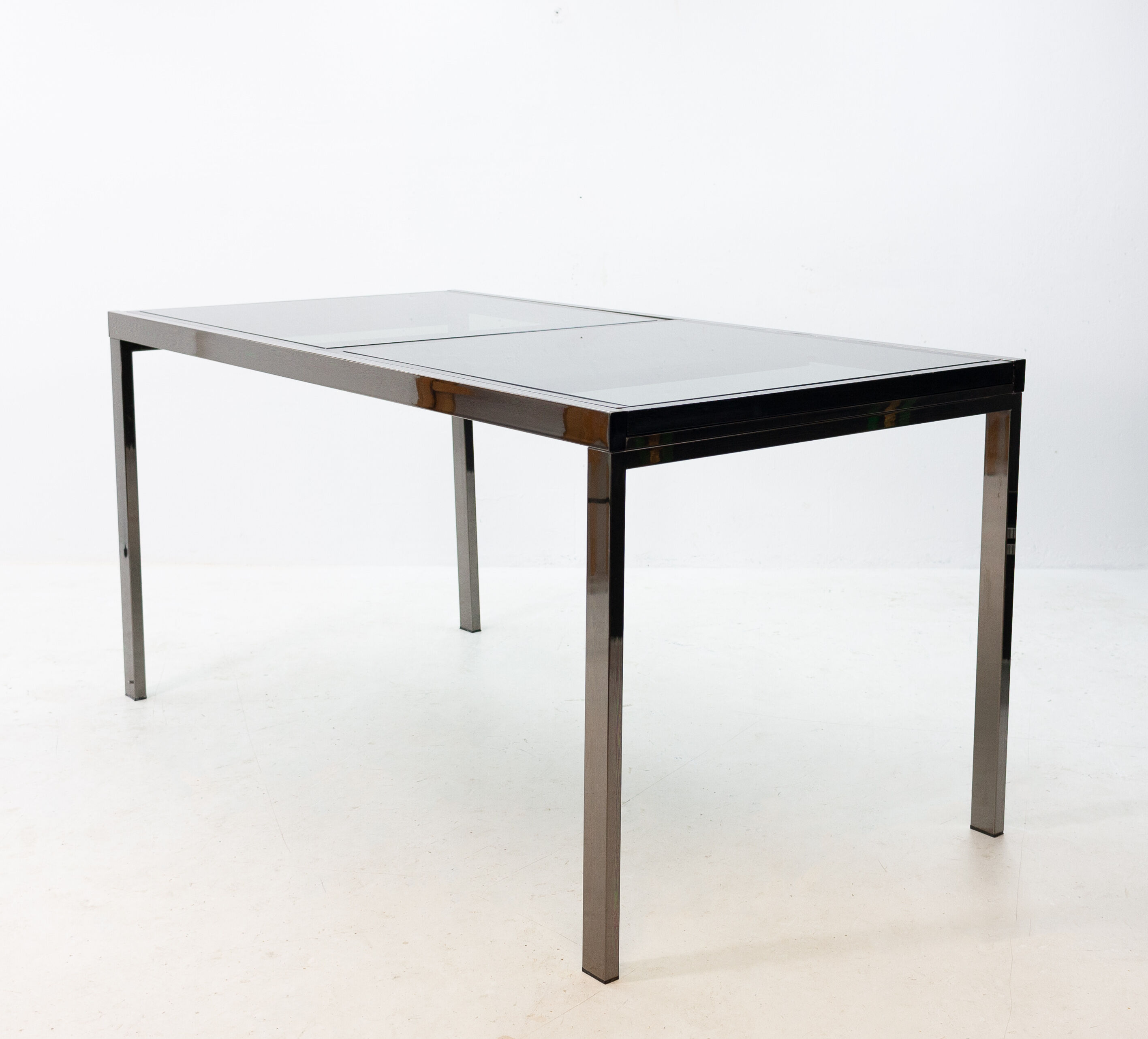 Milo Baughman extendable smoked glass dining table