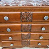 1930 Art Deco chest of drawers with recessed pink marble