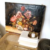 Tableau ancien "fleurs dans un vase de chine"