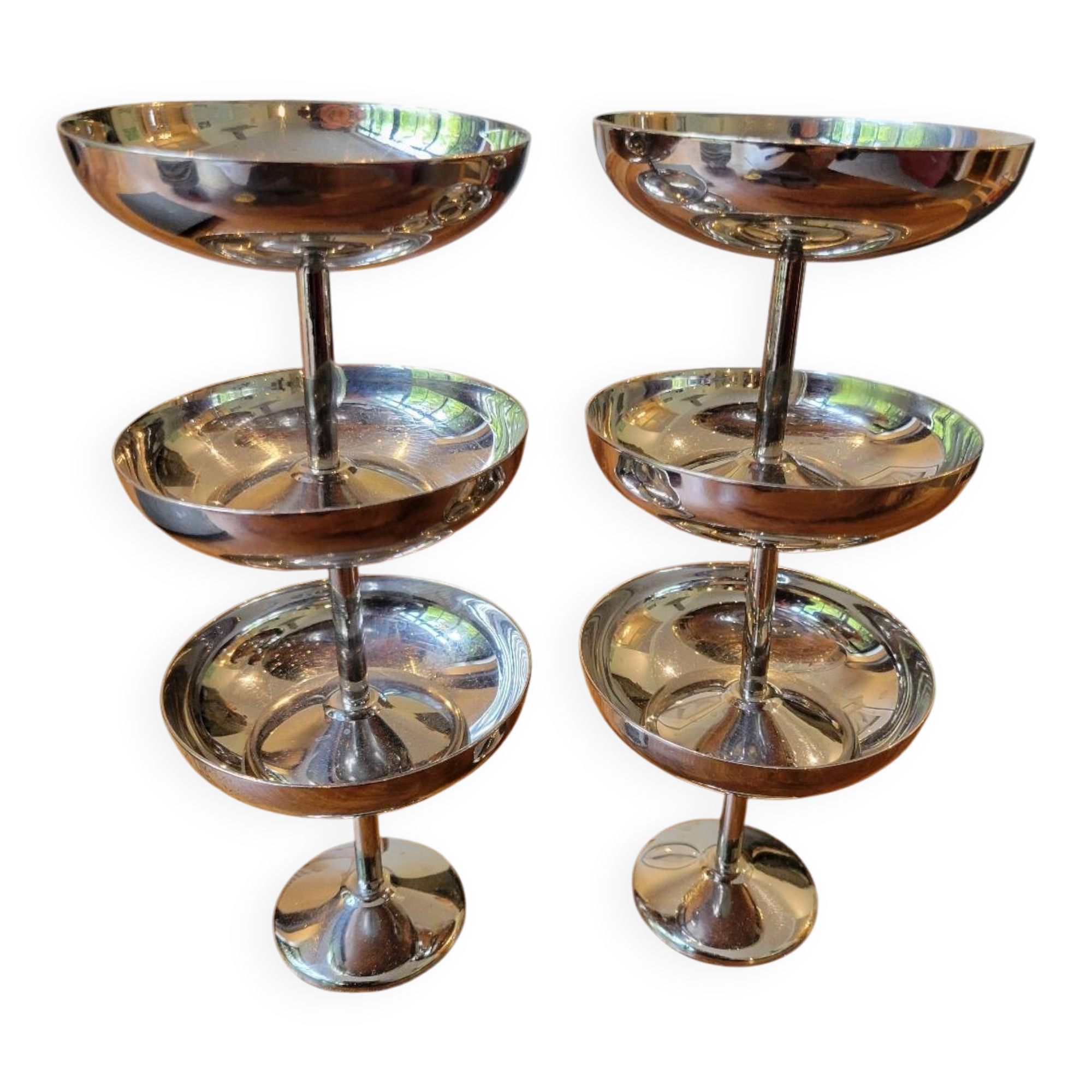 6 stainless steel ice cream cups 1970