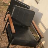 Pair of skaï and wood chairs 60s