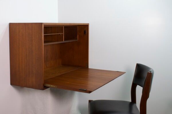 1960 teak wall desk, vintage secretary