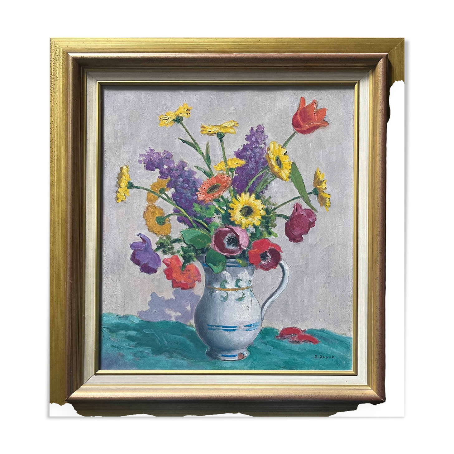 HST painting "Bouquet of wild flowers" E. Guyot (19th-20th century)