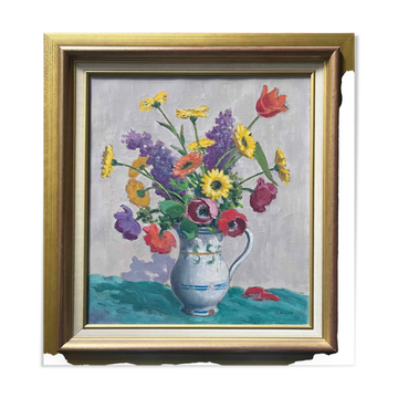 Tableau HST "Bouquet of Wildflowers" E. Guyot (19th-20th century)