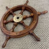 Rudder bar wheel boat in wood and brass "Comptoir des Indes" shelf