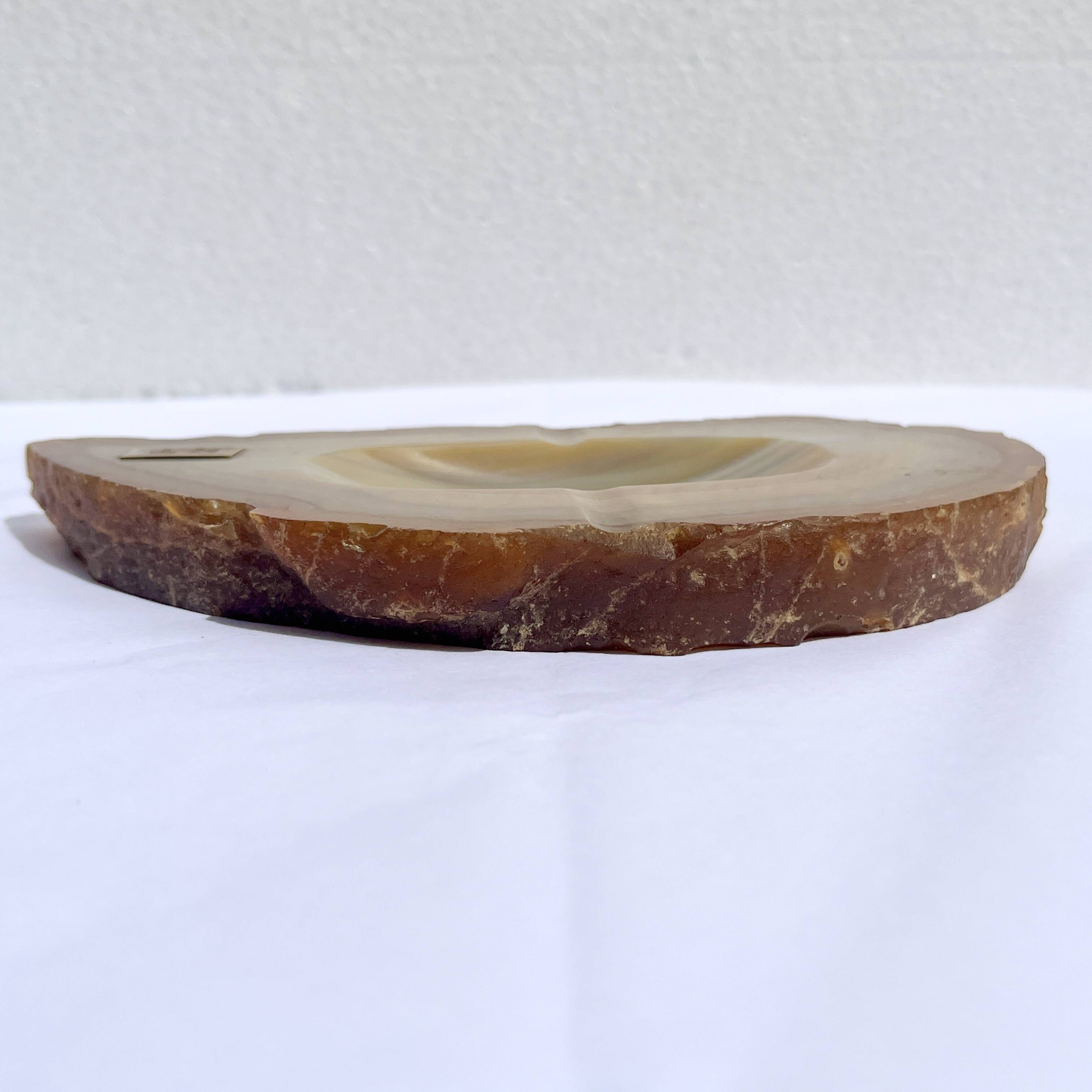 cendrier en agate - Vide-poche en tranche d'agate beige vintage  1960