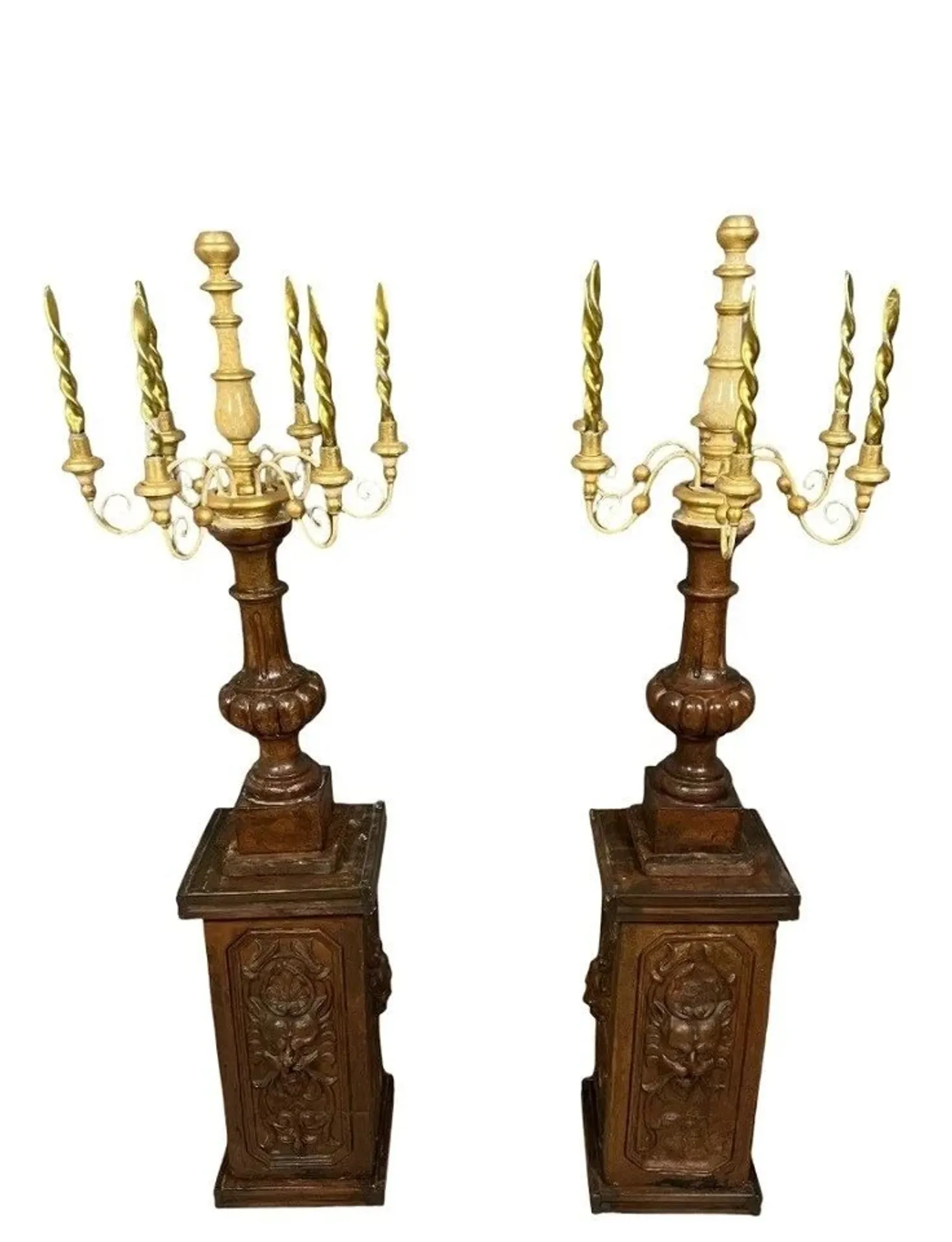 Pair of very large torchères – Terracotta and gilded wood