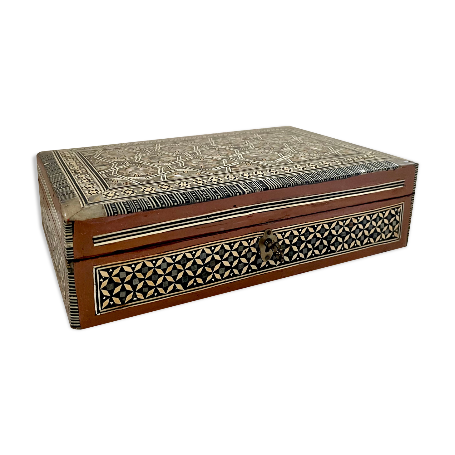 Wood and mother-of-pearl jewelry box