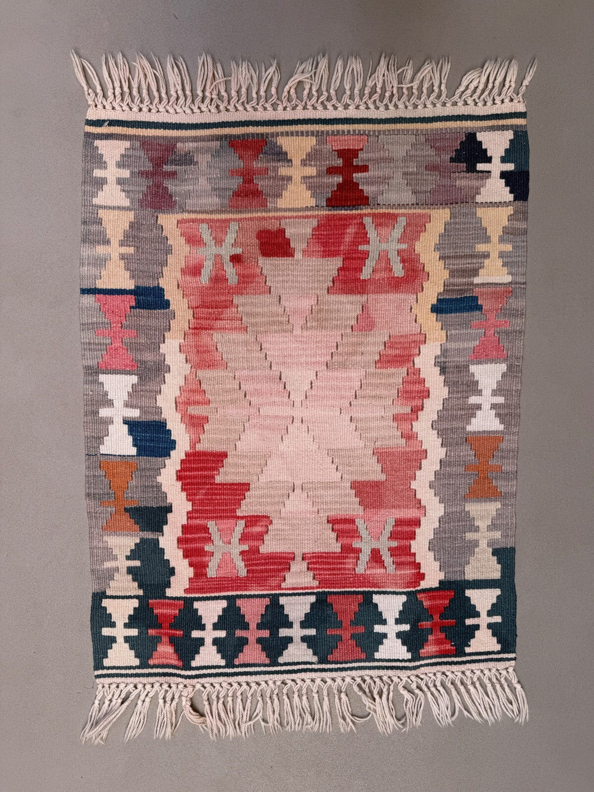 Vintage Turkish mini kilim 62x97 cm wool small kelim runner, shabby chic 2565