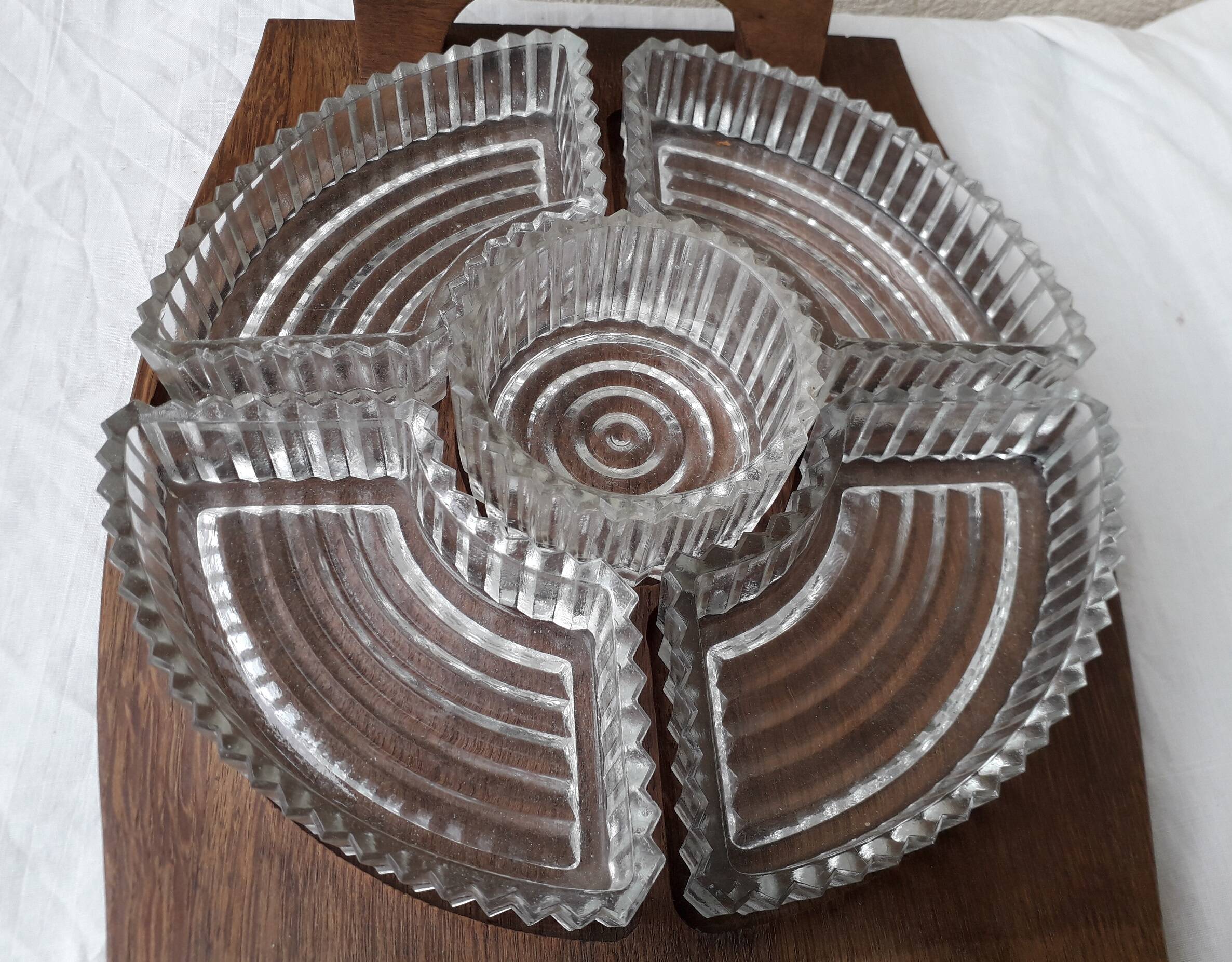 Wooden and glass serving tray