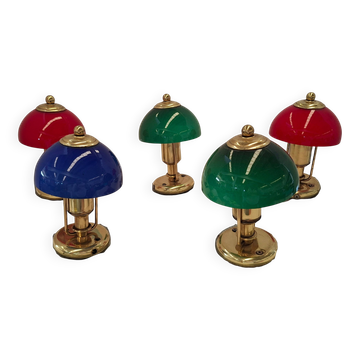 Set di 5 Lampade Vintage stile Nautico – Ottone e Vetro Colorato – 23cm