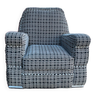 Fauteuil Club en Tissu avec Tapissier Blanc, 1980s