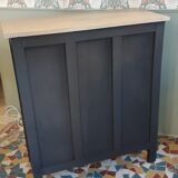 Buffet shelves open patinated black and linen