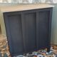 Buffet shelves open patinated black and linen