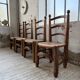 Set of 4 oak and straw chairs Dudouyt 1940
