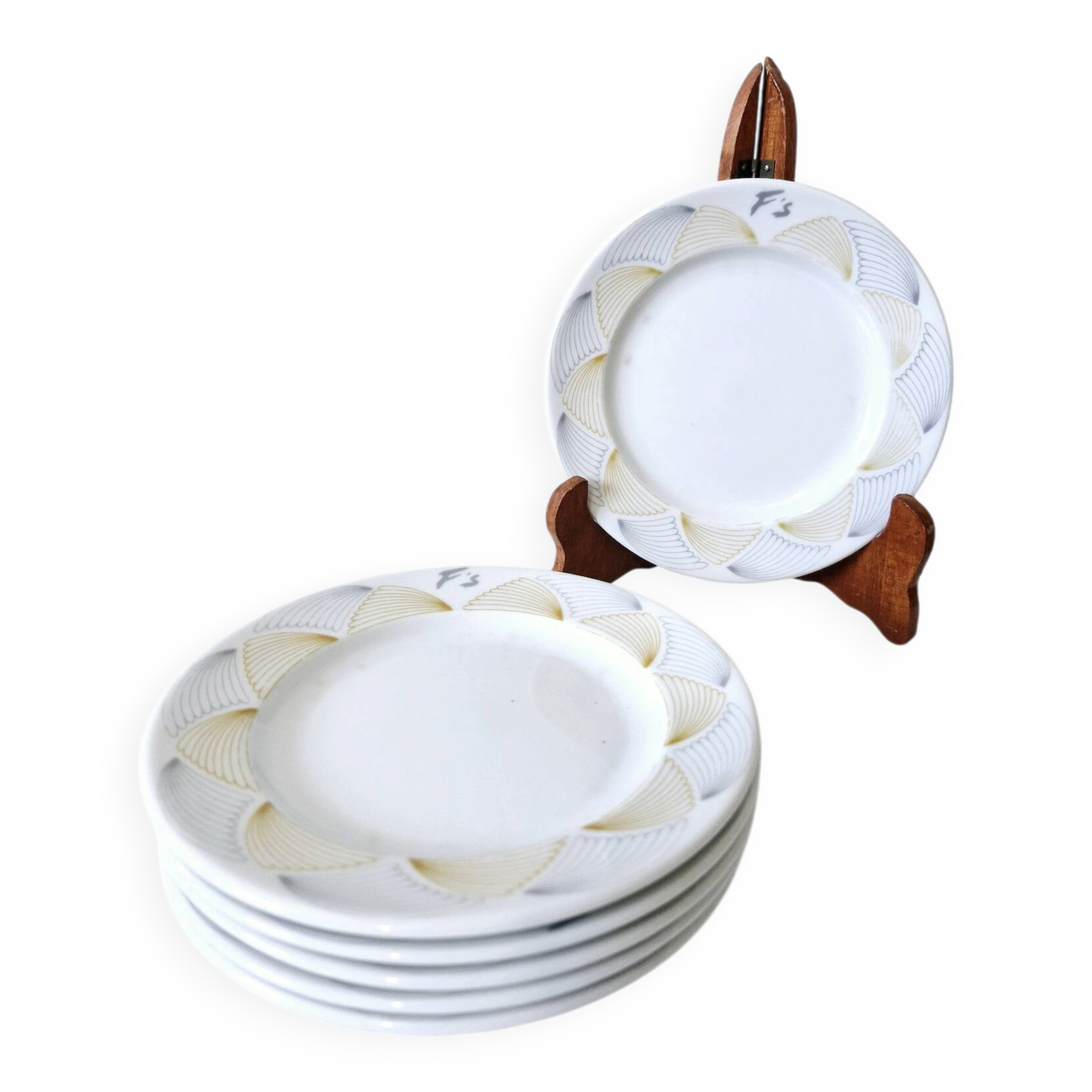 5 dessert plates porcelain RARE model 90 years Fouquet's Paris