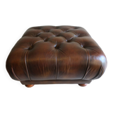 Chesterfield brown tufted leather pouffe ottoman