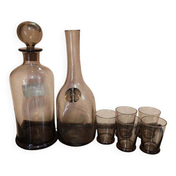 Ensemble de service de table carafe bouteille et 5 gobelets en verre f