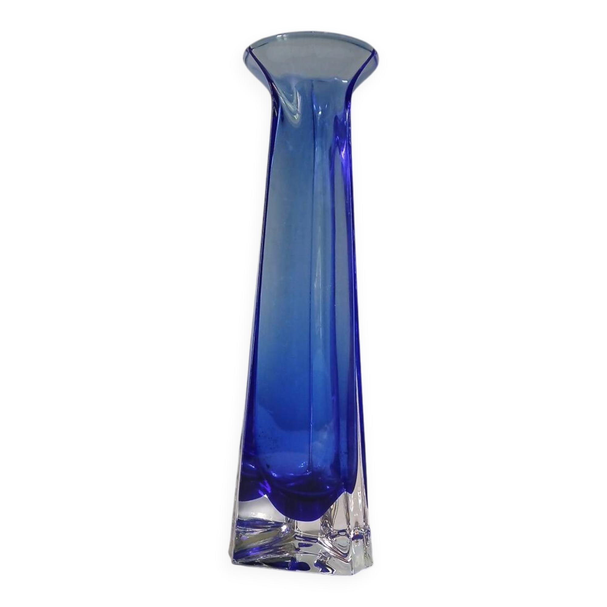 Blue submerged Murano style vintage Italian glass soliflore vase 22 cm