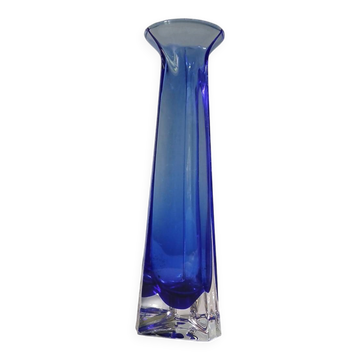 Blue submerged Murano style vintage Italian glass soliflore vase 22 cm