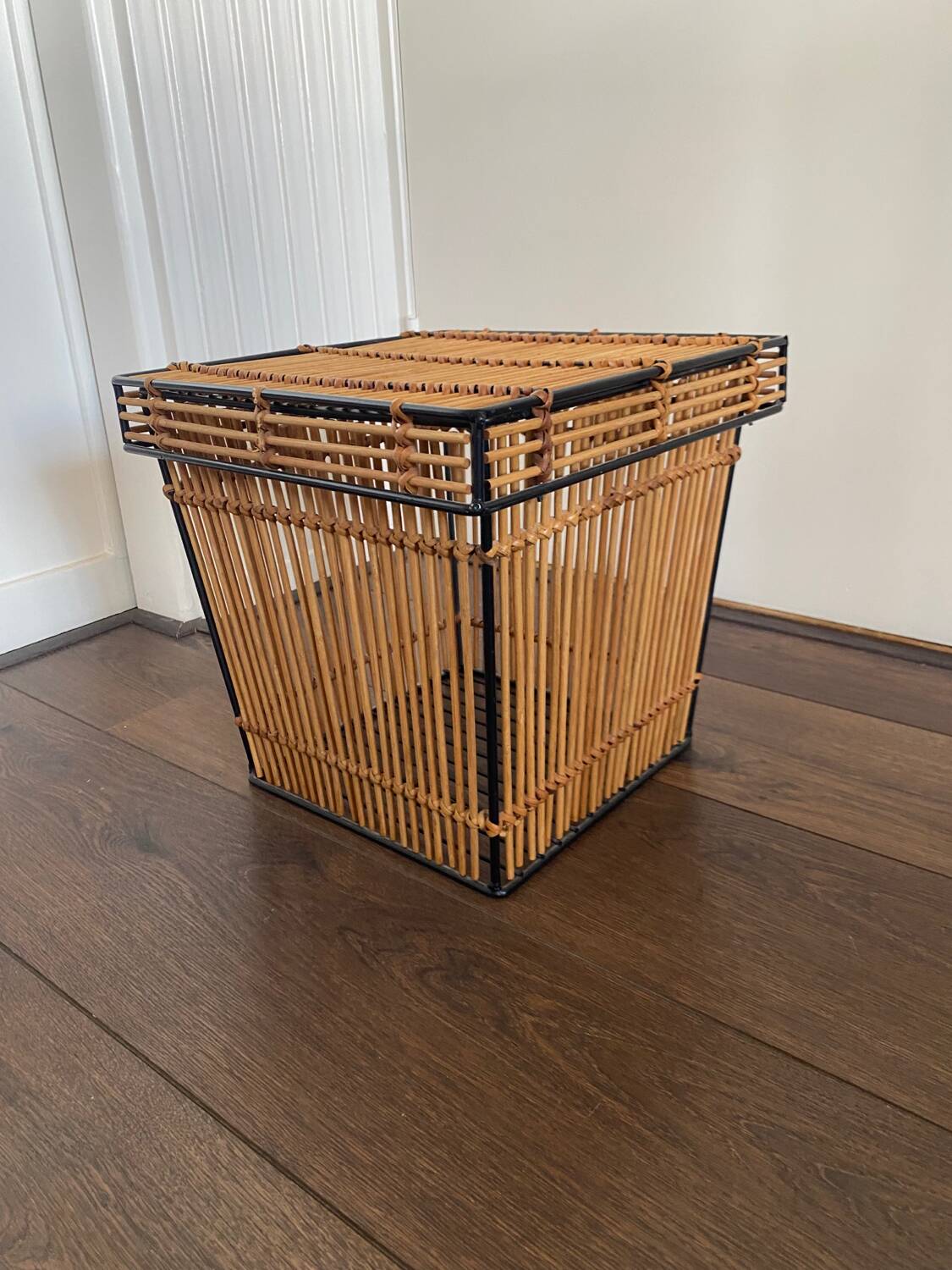 Mid-Century Rattan and Metal Storage Box by Rohe Noordwolde, 1950s