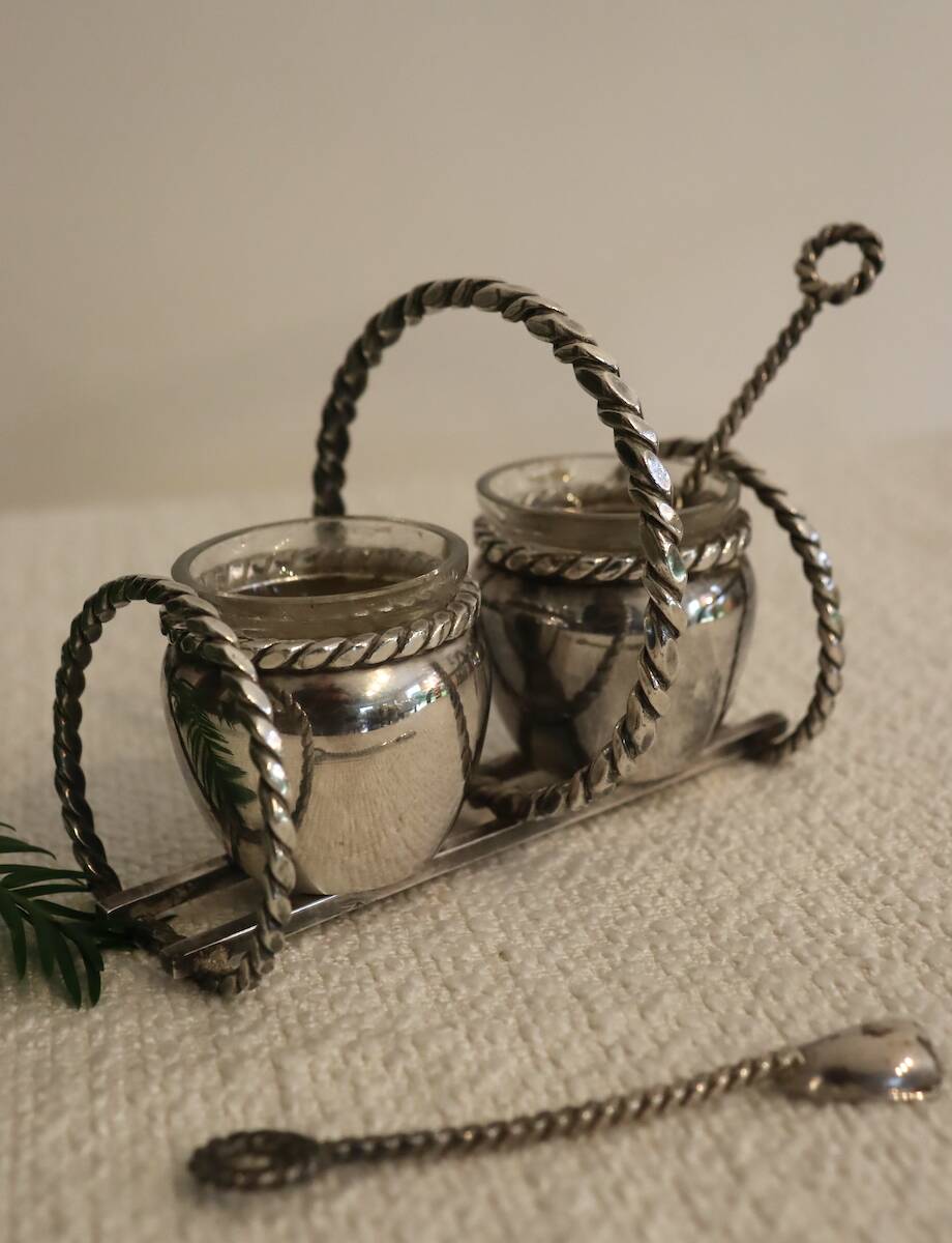 Silver-plated metal salt and pepper shakers