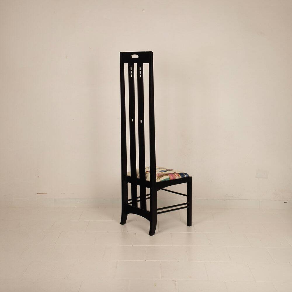 High Ingram chair by Charles R. Mackintosh for Alivar with Fornasetti fabric