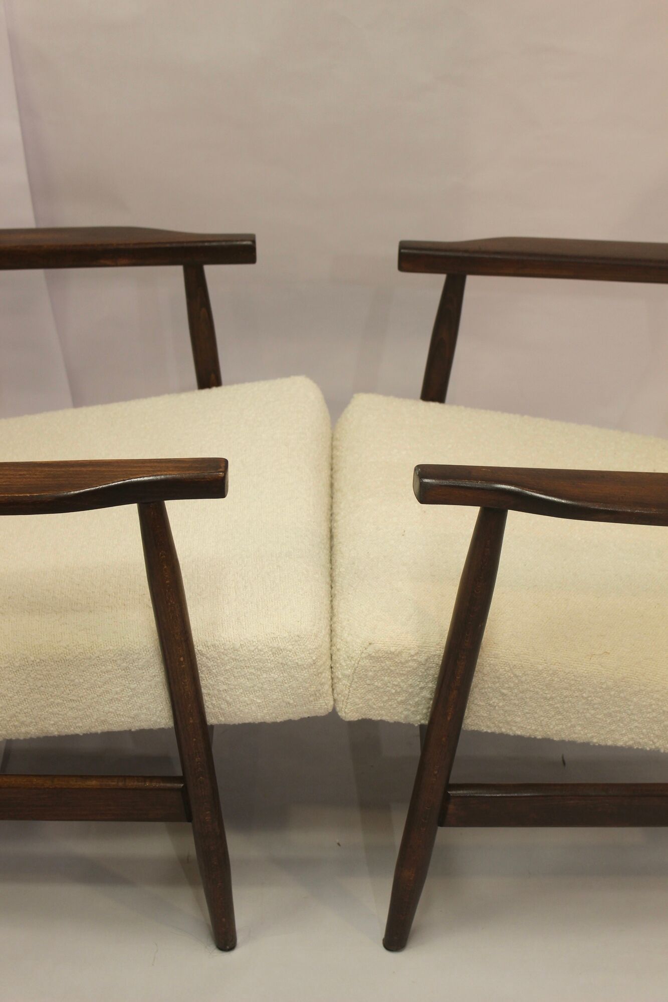 Pair of armchairs Henryk Lis 300-190 years 1970 fabric white buckle.