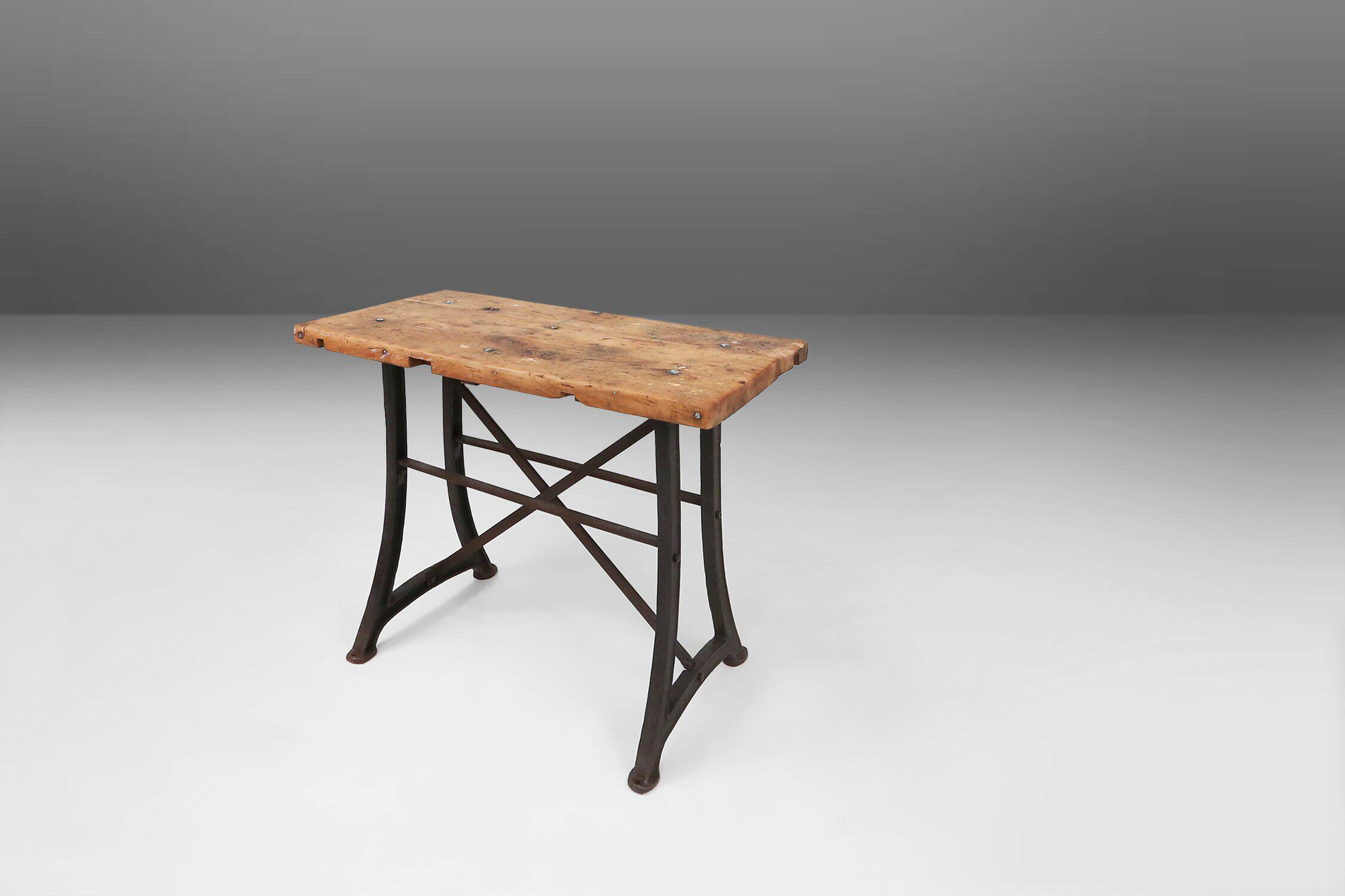 Industrial Bar/Bistro Table with Cast Iron Legs and Wooden Top, Belgium 192