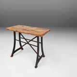 Industrial Bar/Bistro Table with Cast Iron Legs and Wooden Top, Belgium 192
