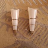 2 60's design wall lights in italian brass and glass