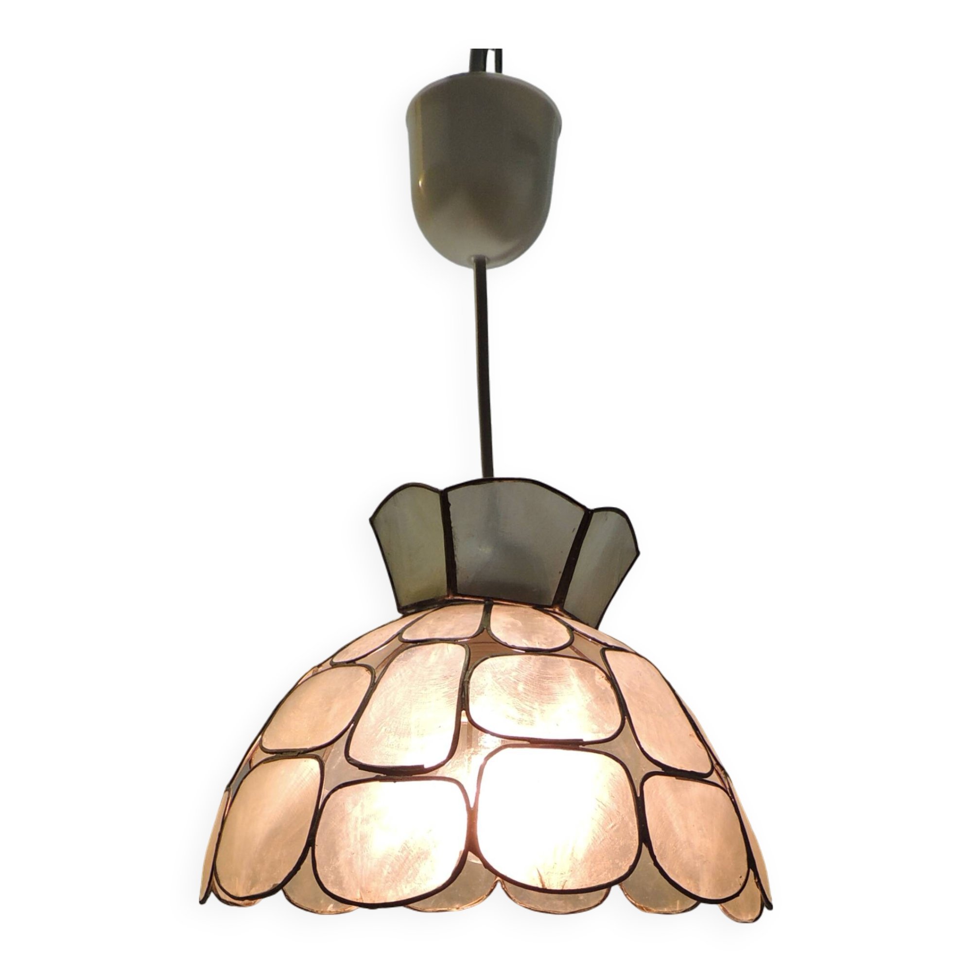 Vintage mother-of-pearl pendant light – Geometric style, 70s